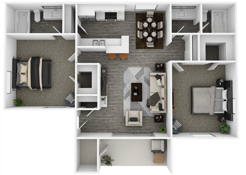 Two Bedroom Two Bath Floor Plan at Spring Meadow Apartments, Glendale, AZ, 85302